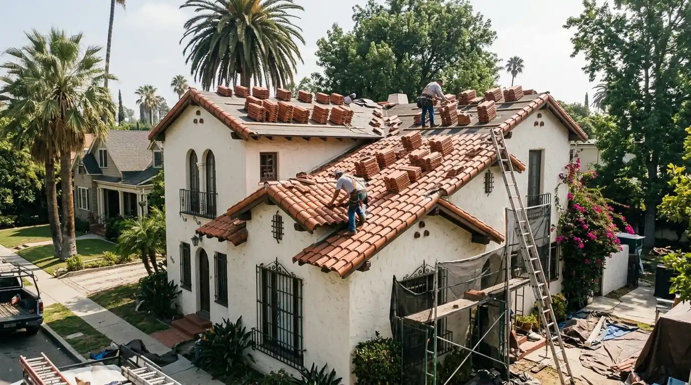 Matching clay tile going back on a historic home