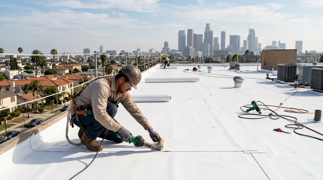Flat and low-slope roofs work on a Los Angeles roof