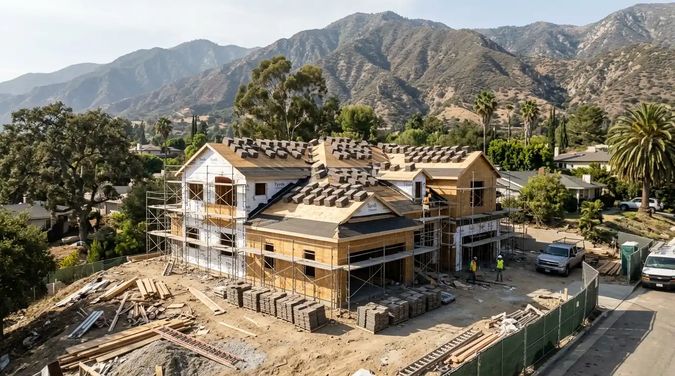 Rebuilt home in Altadena getting its new roof