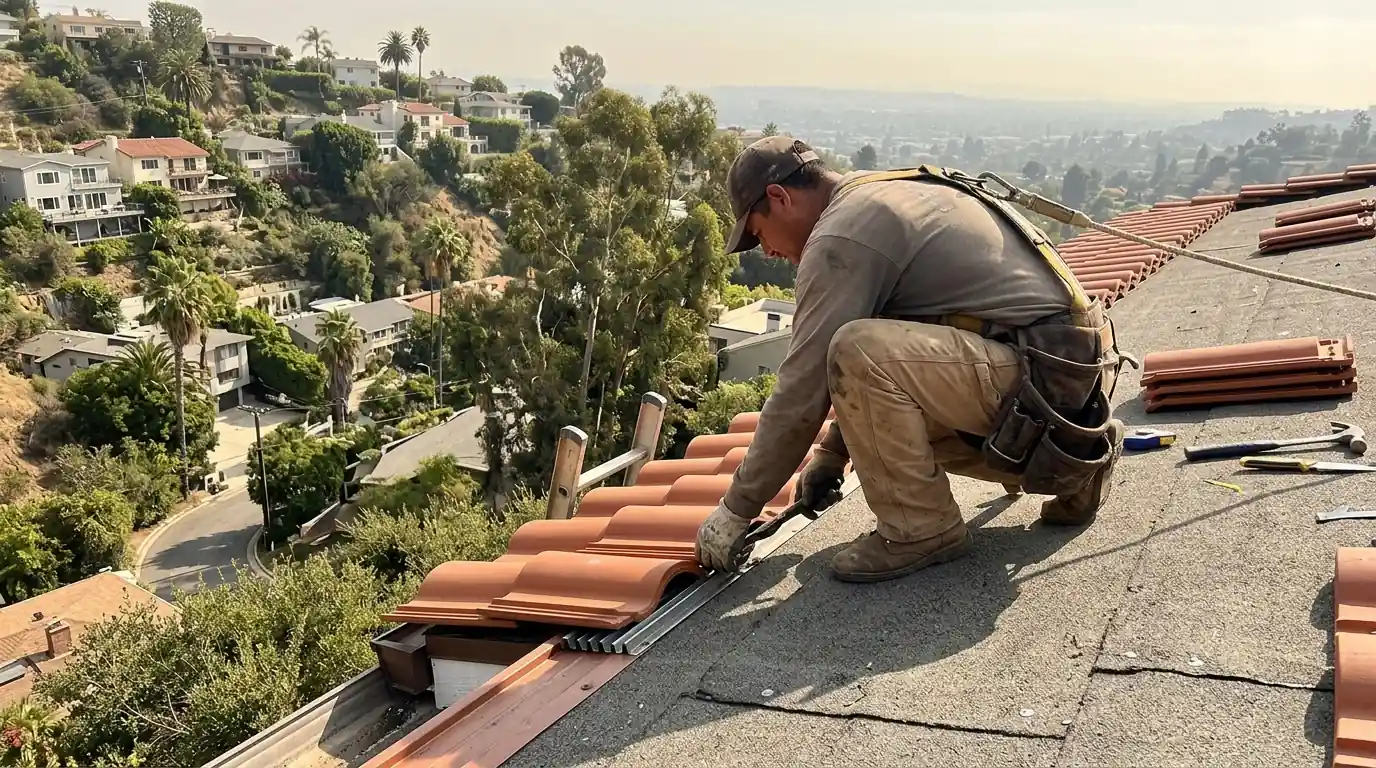 Fire-rated underlayment and eave closures on a tile roof