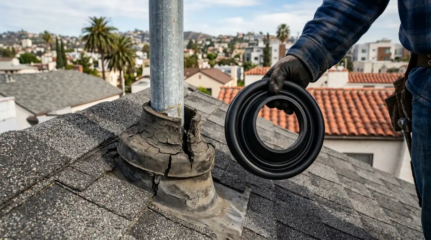 Cracked pipe boot next to its replacement