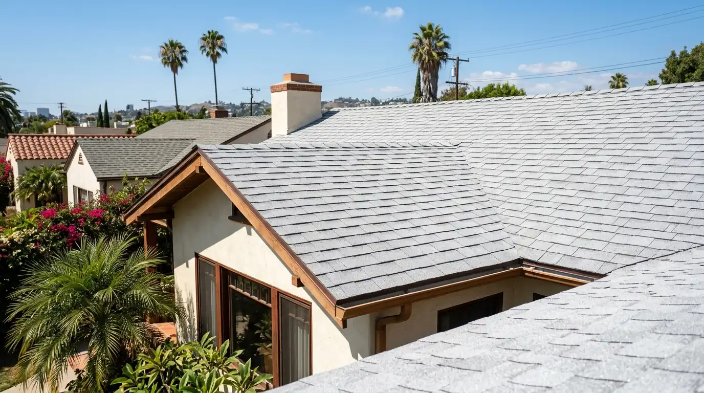 Cool-roof rated shingles on a Los Angeles bungalow