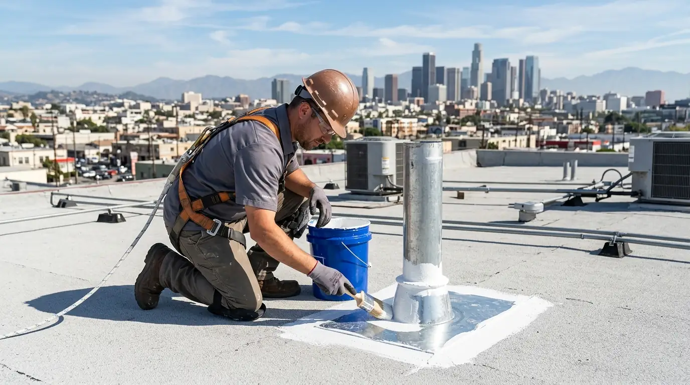 Acrylic coating brushed around a vent flashing