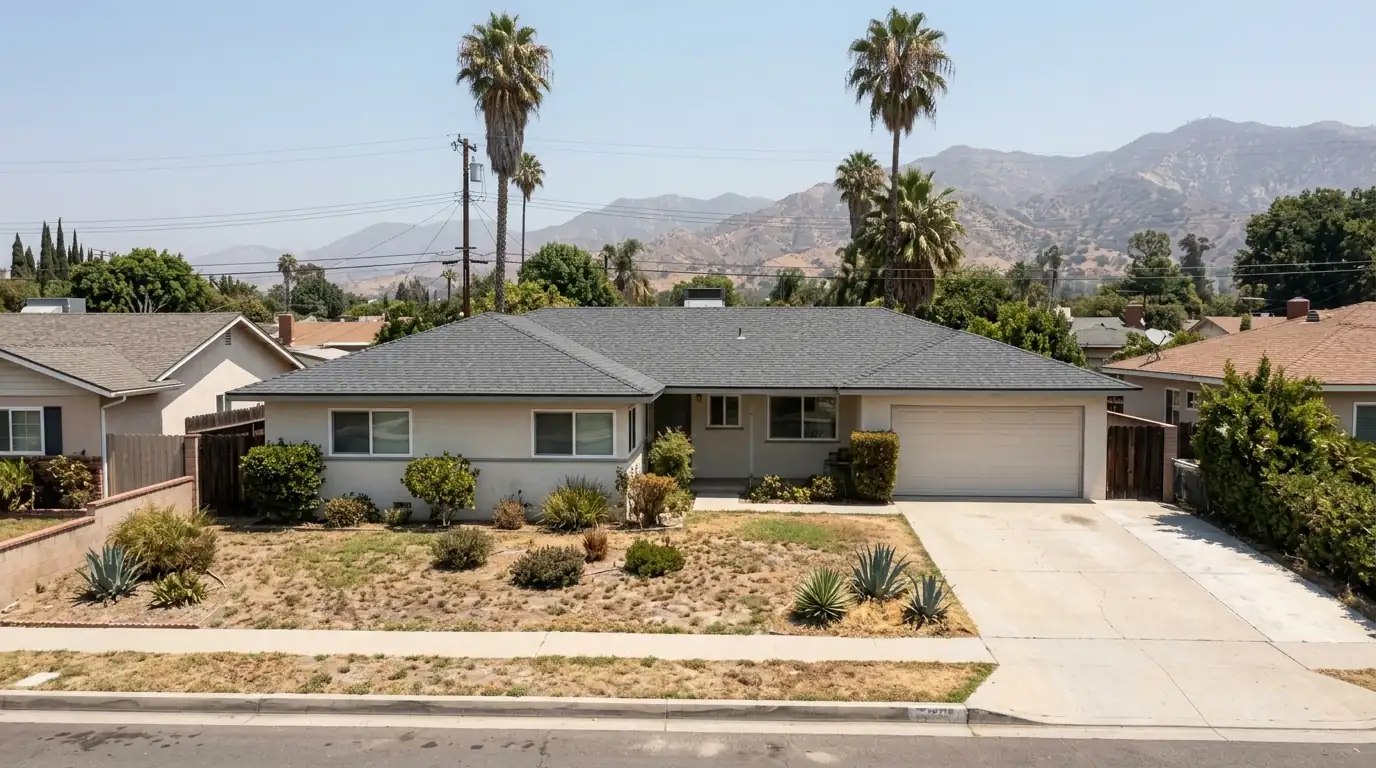Ranch house with a new shingle roof in the San Fernando Valley