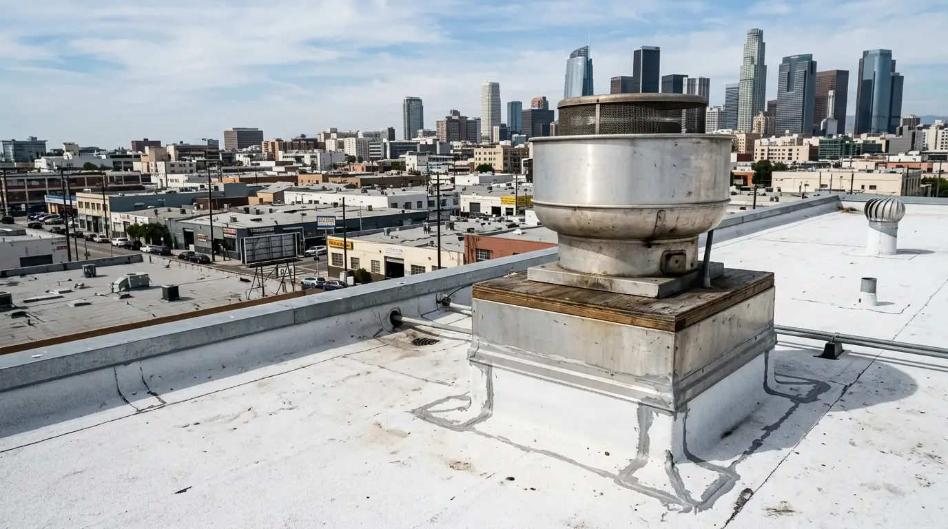 PVC flashed around a restaurant exhaust fan curb