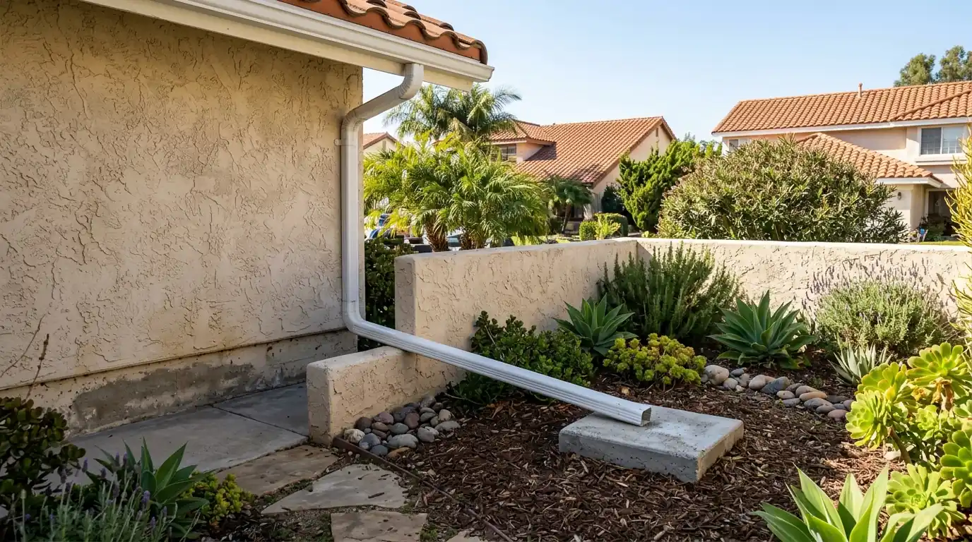 Downspout extended onto a splash block