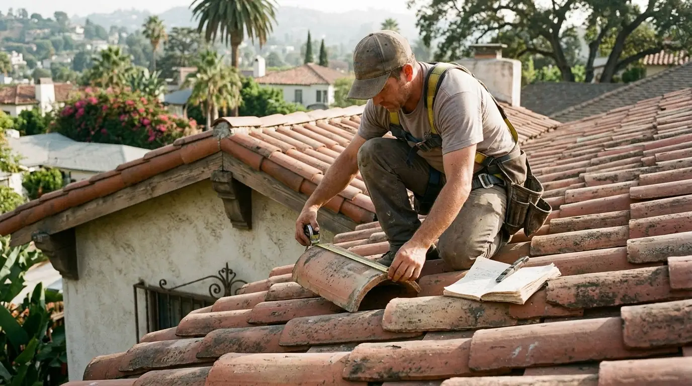 Roofer recording an original tile profile on a 1920s home