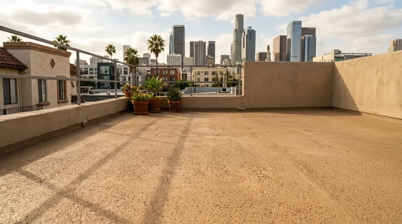 Textured walkable coating on a rooftop patio