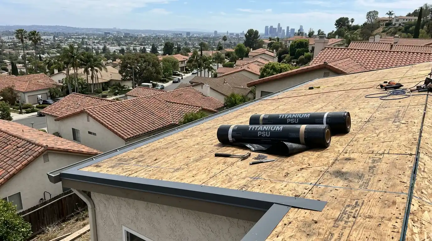 Bare roof deck after a full tear-off