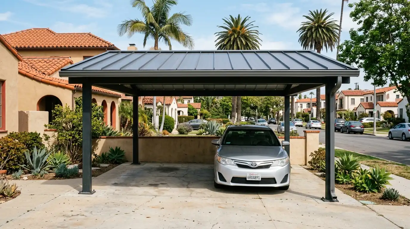 Carport with a new metal panel roof