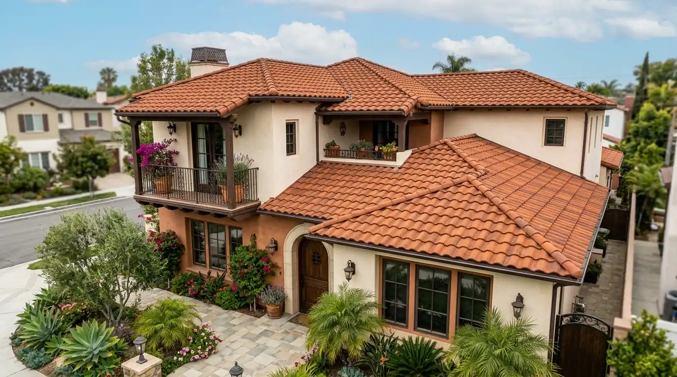 Terracotta tile-profile stone-coated steel roof