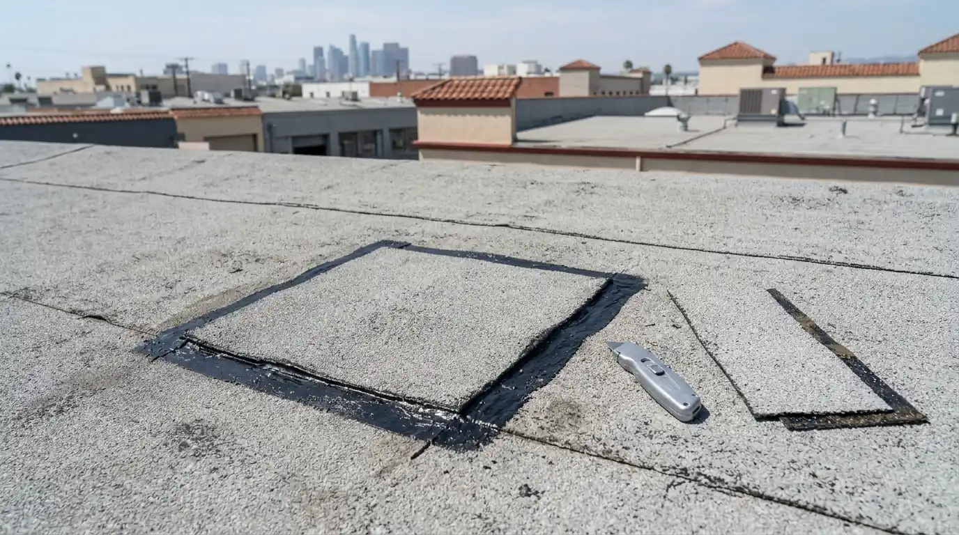 Blister cut out and patched on a flat roof