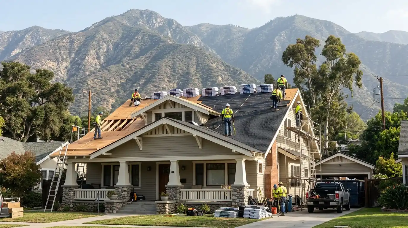 Class A roof going on a rebuilt home in Altadena