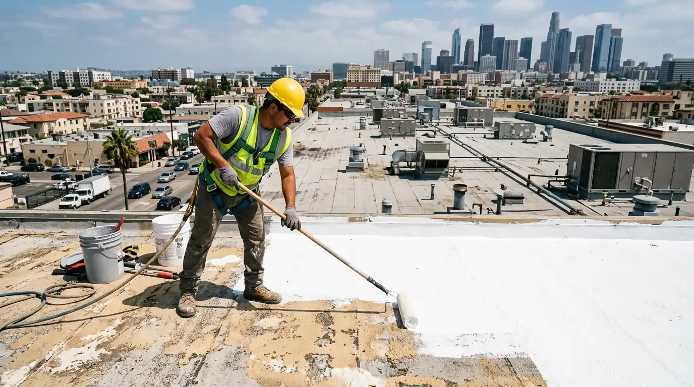 New coating rolled over an aged foam roof