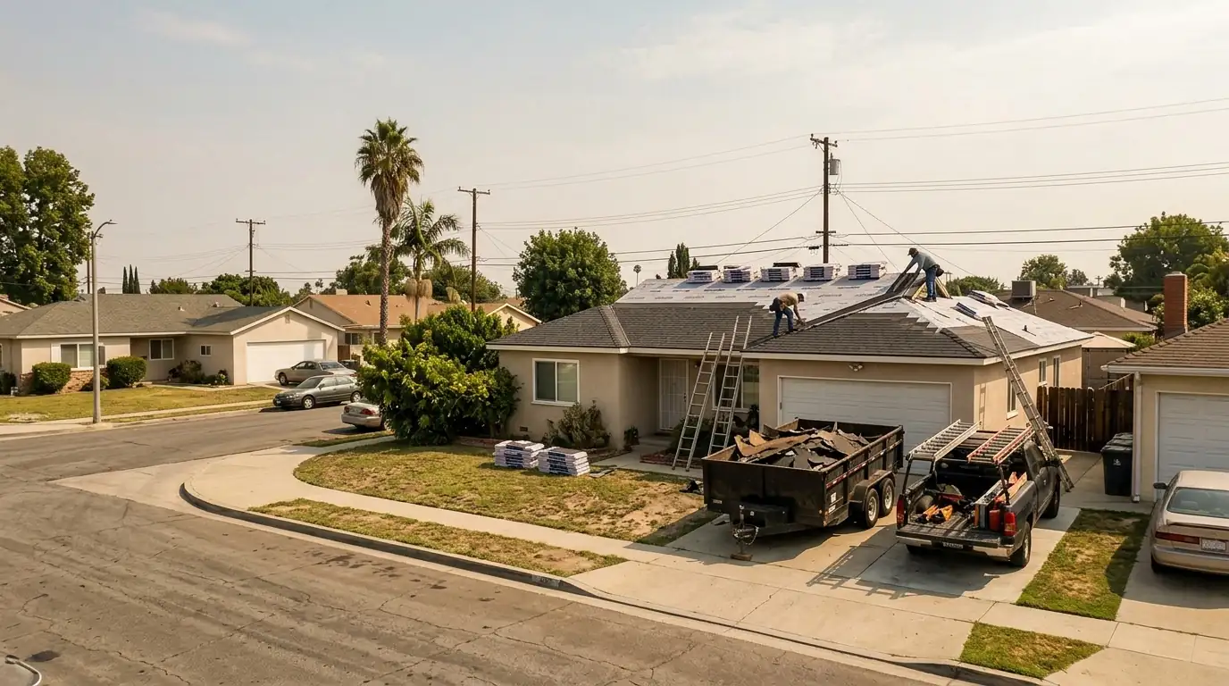 New shingle roof with a ridge vent on a West Covina tract home