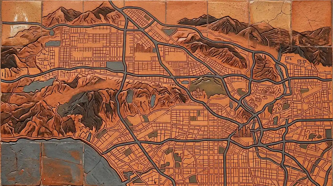 Illustrated map of the Los Angeles basin and San Fernando Valley