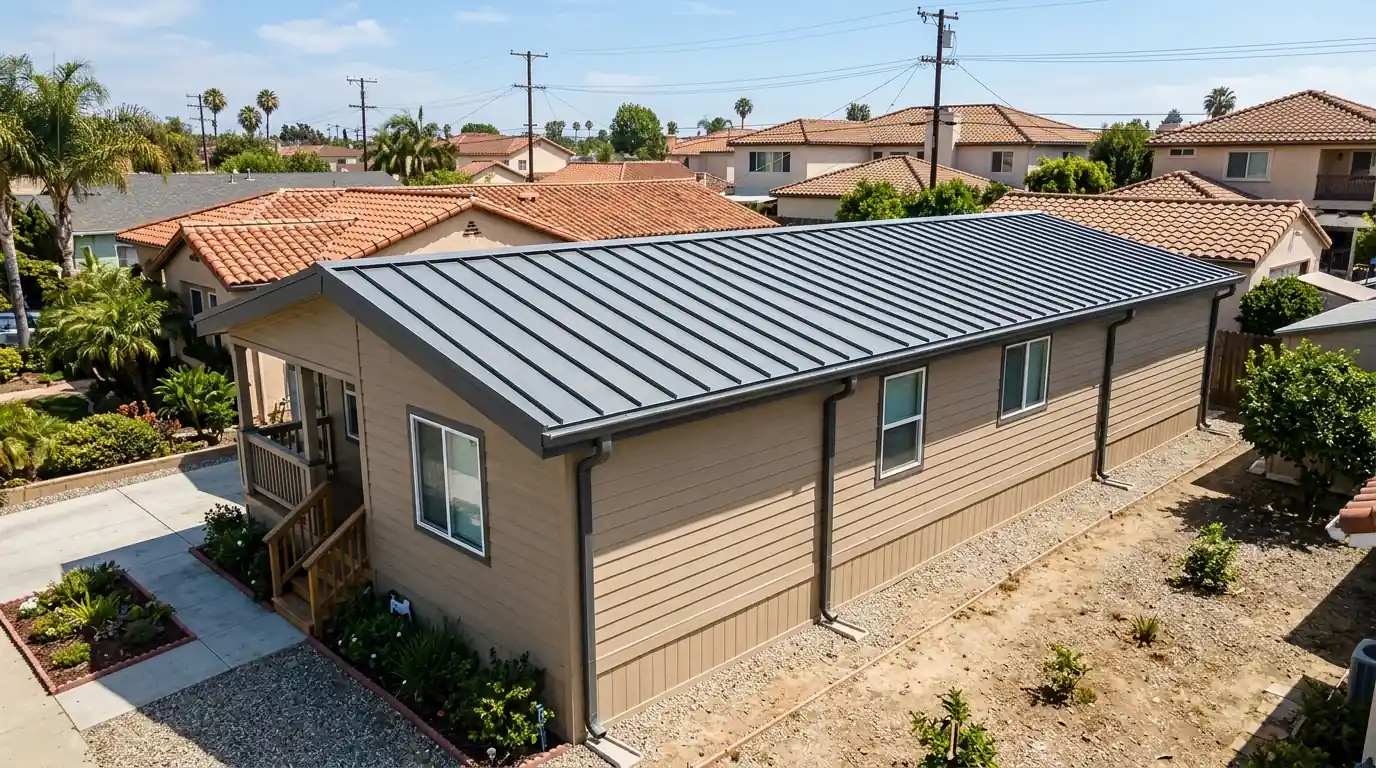 Finished roof-over on a double-wide mobile home
