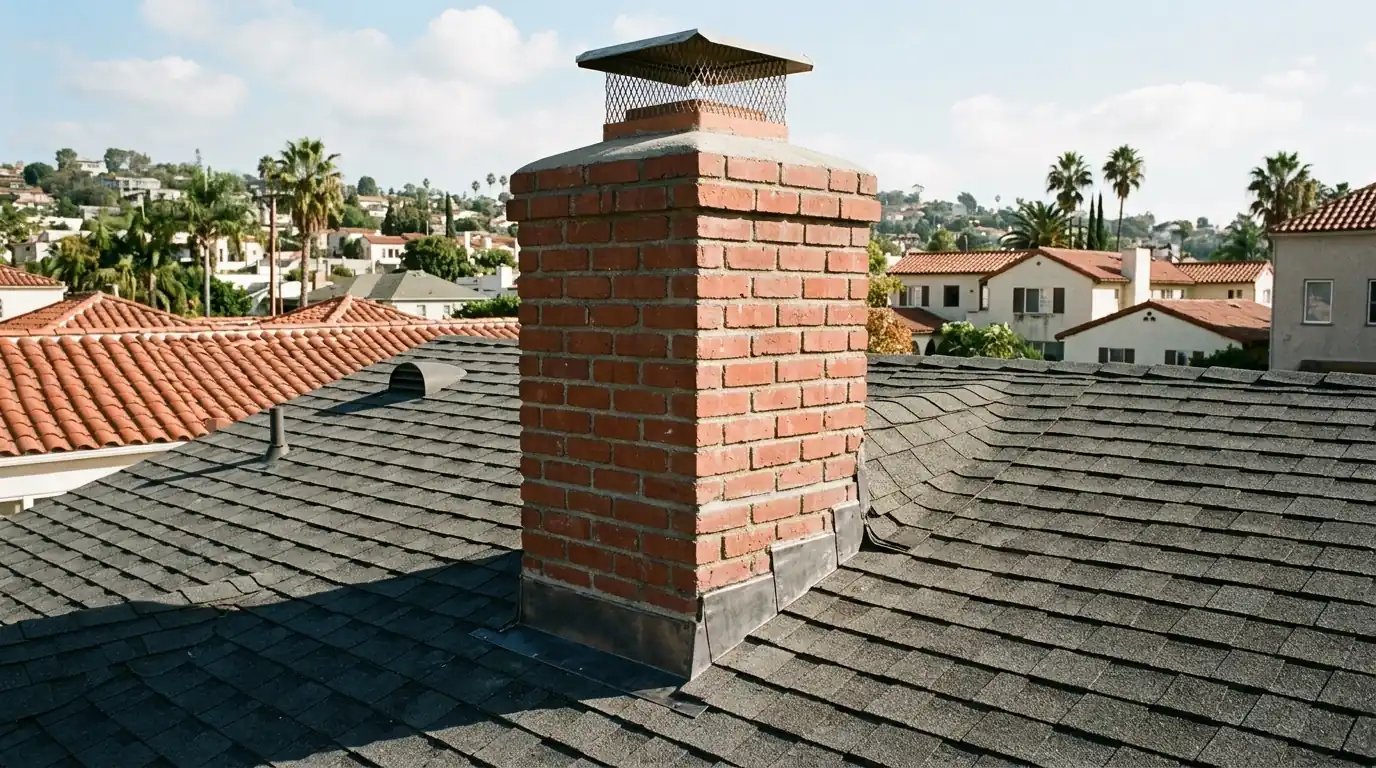Counterflashing set into a chimney's mortar joint