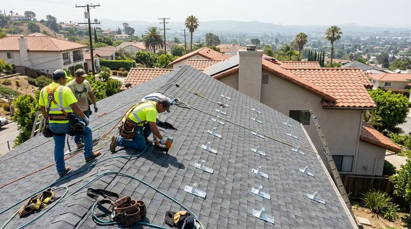 New roof with flashed solar mounts ready for panels
