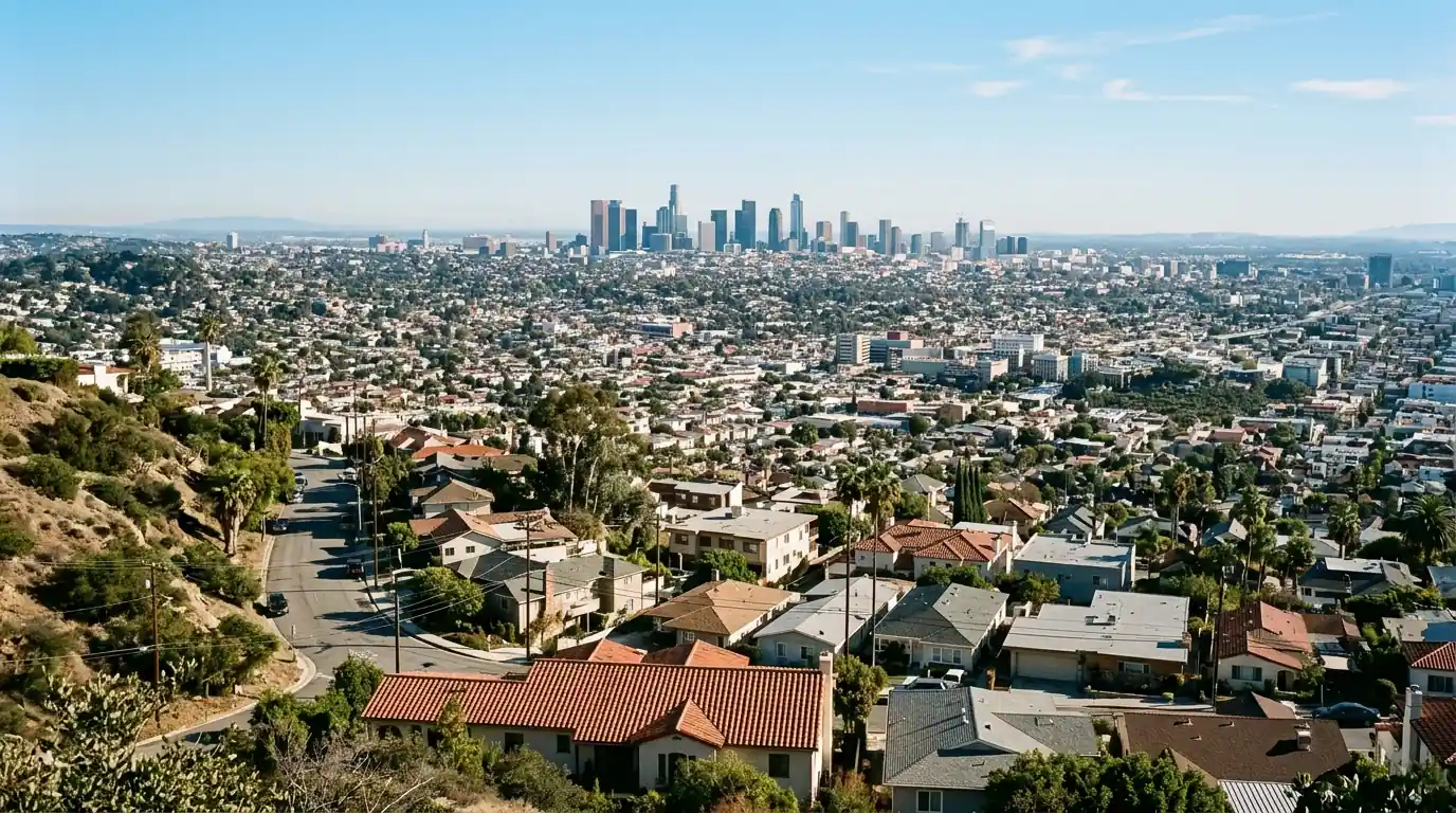 View across Los Angeles rooftops from the El Sereno hills
