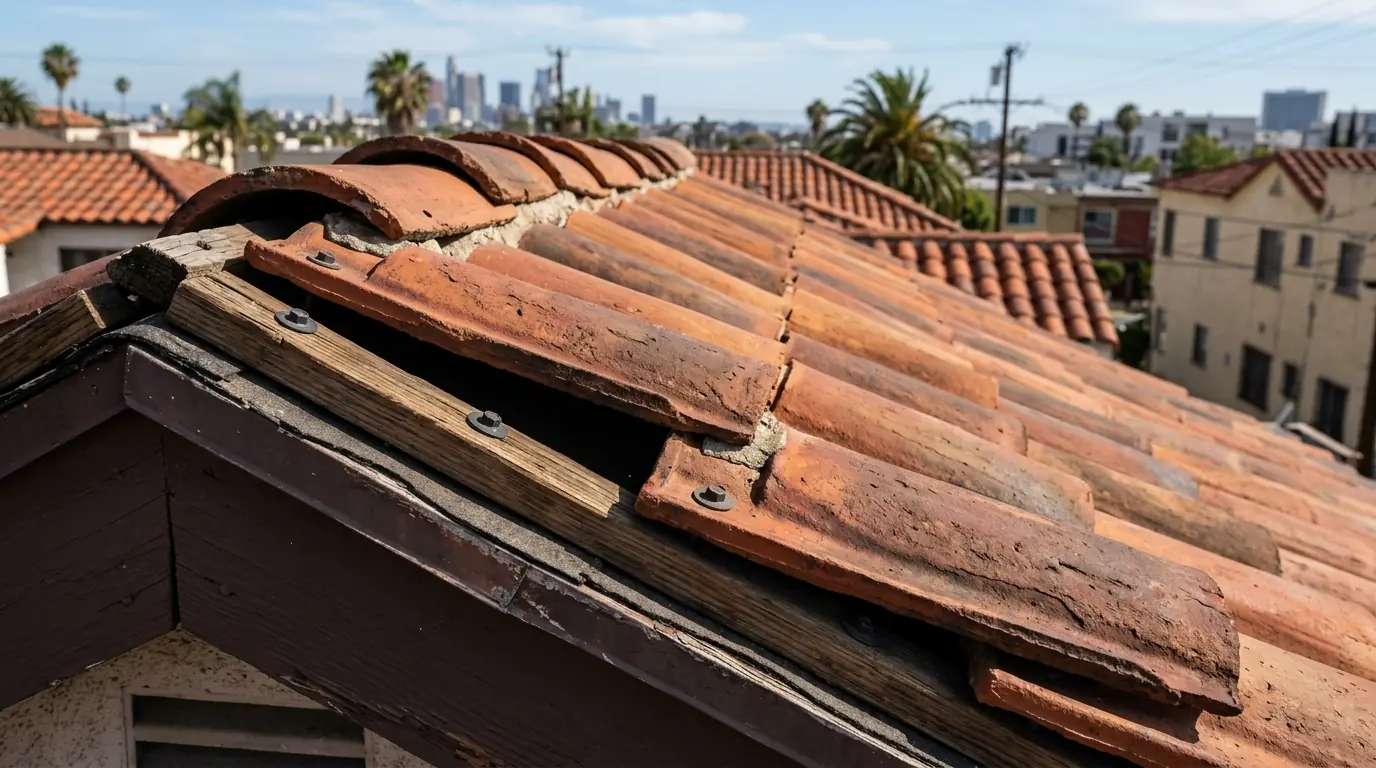 Blended red clay S-tiles on a roof slope